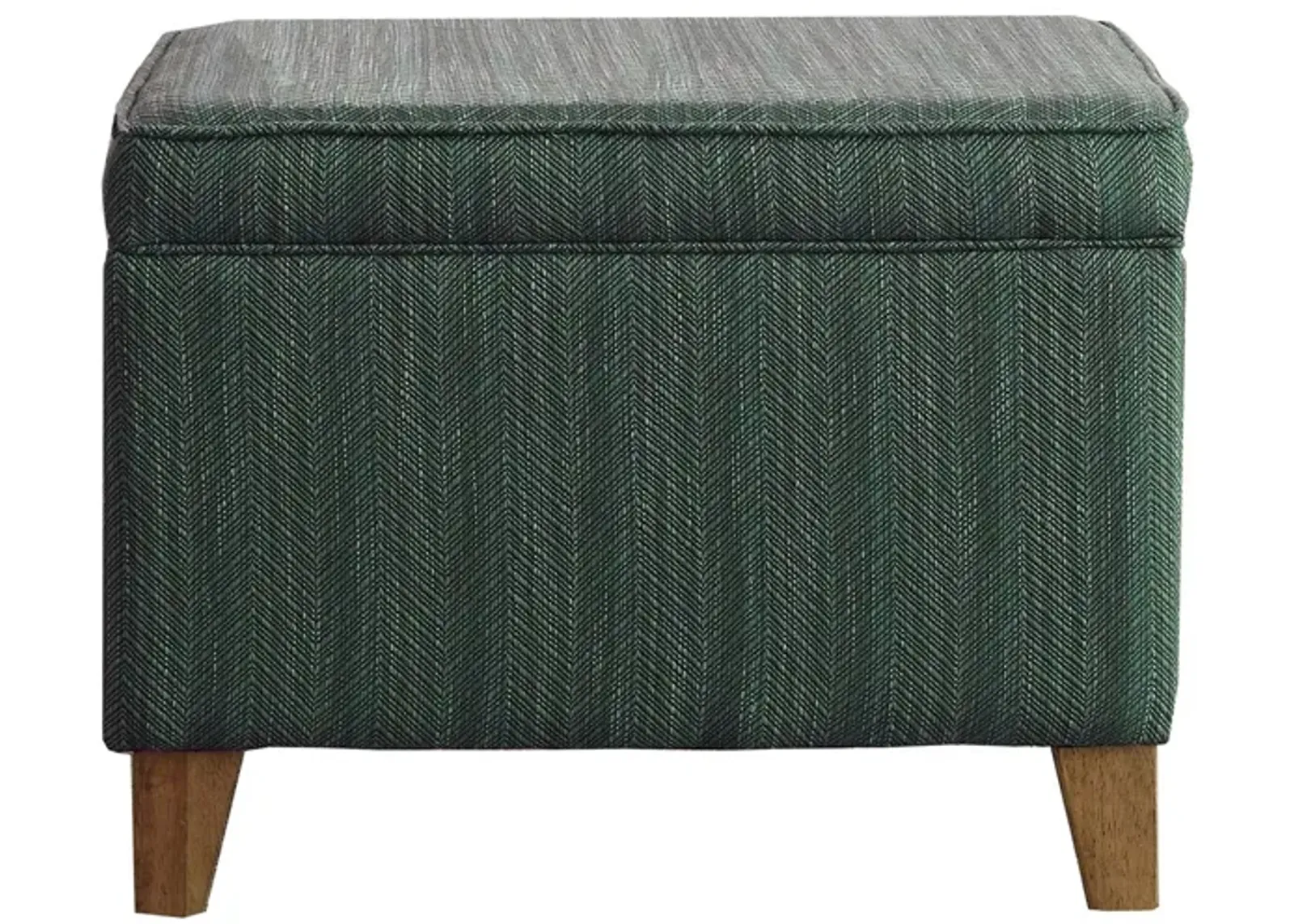 Rectangular Fabric Upholstered Wooden Ottoman with Lift Top Storage, Green - Benzara