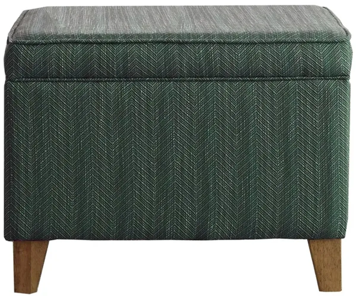 Rectangular Fabric Upholstered Wooden Ottoman with Lift Top Storage, Green - Benzara