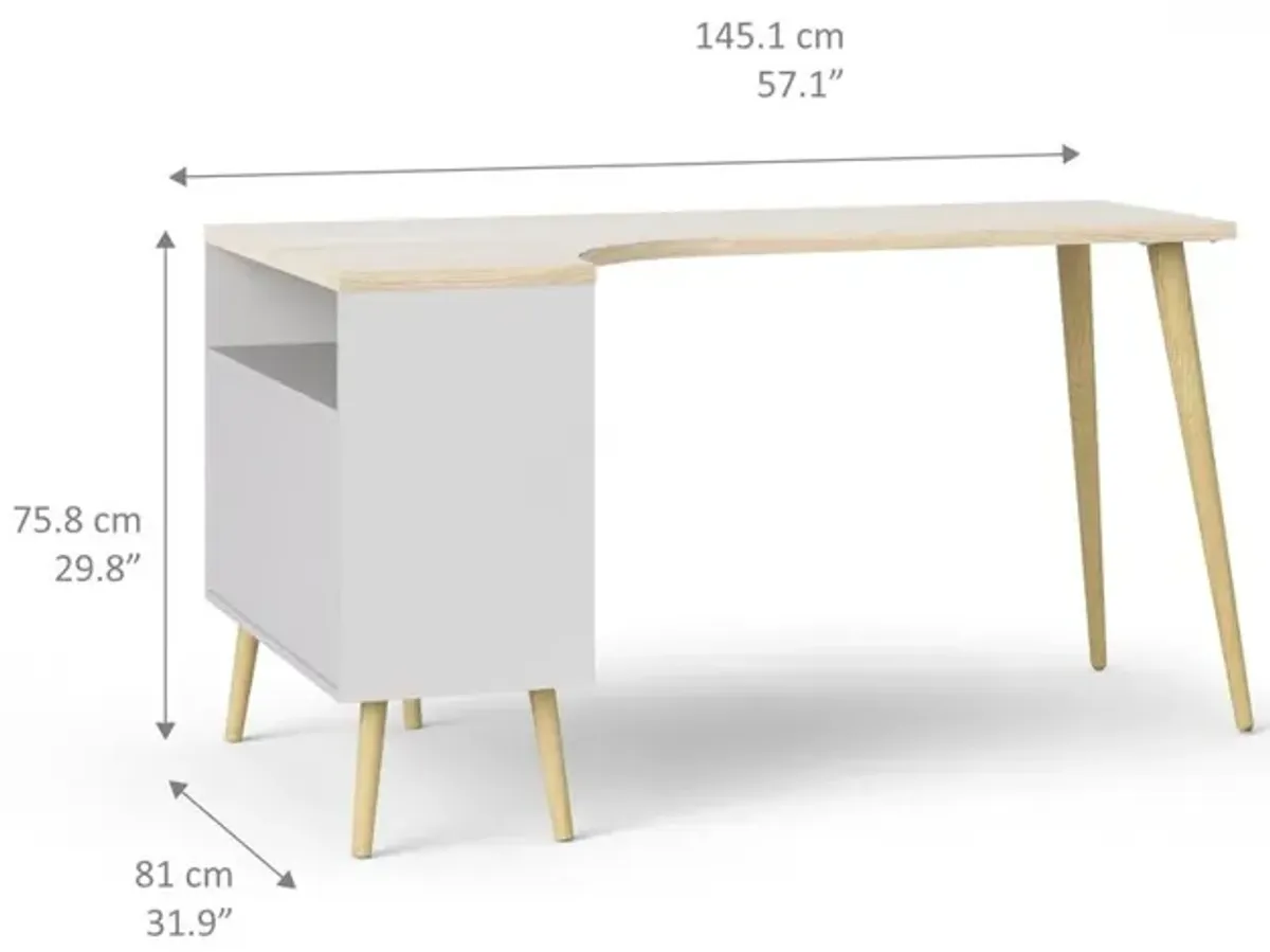 Tvilum Diana 2 Drawer, 3 Shelf Desk, White/Oak Structure
