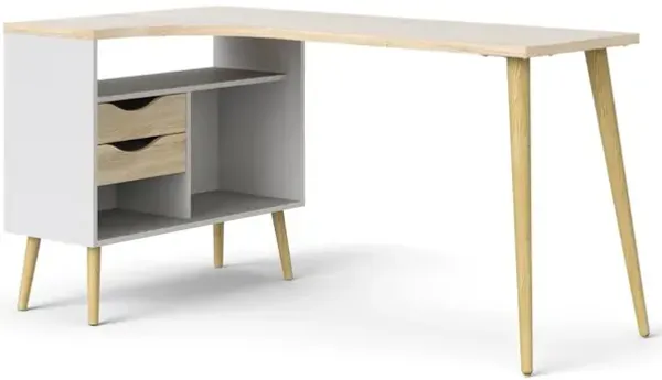 Tvilum Diana 2 Drawer, 3 Shelf Desk, White/Oak Structure