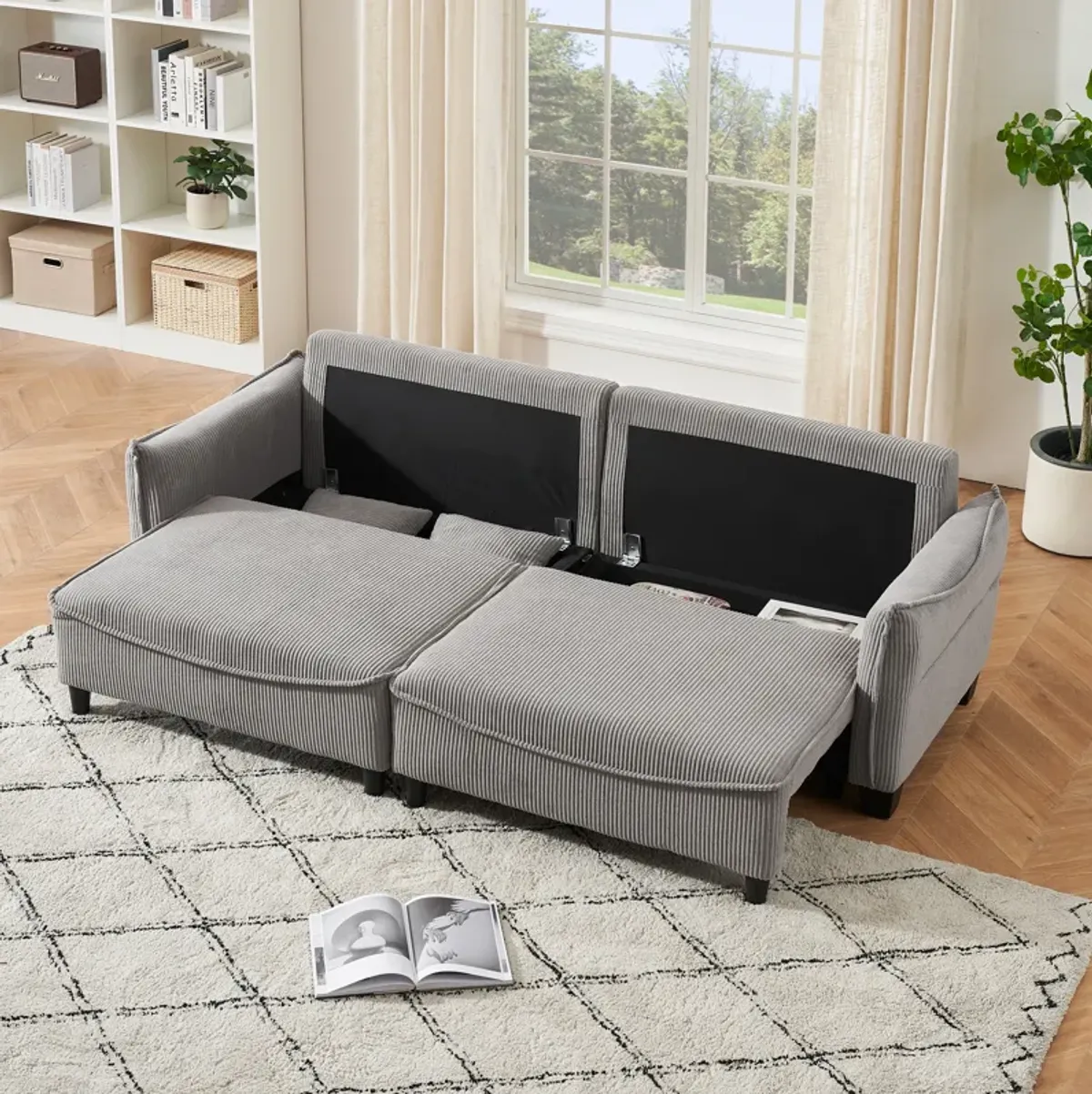 Merax Corduroy Fabric Loveseat Sofa Bed with Pillows