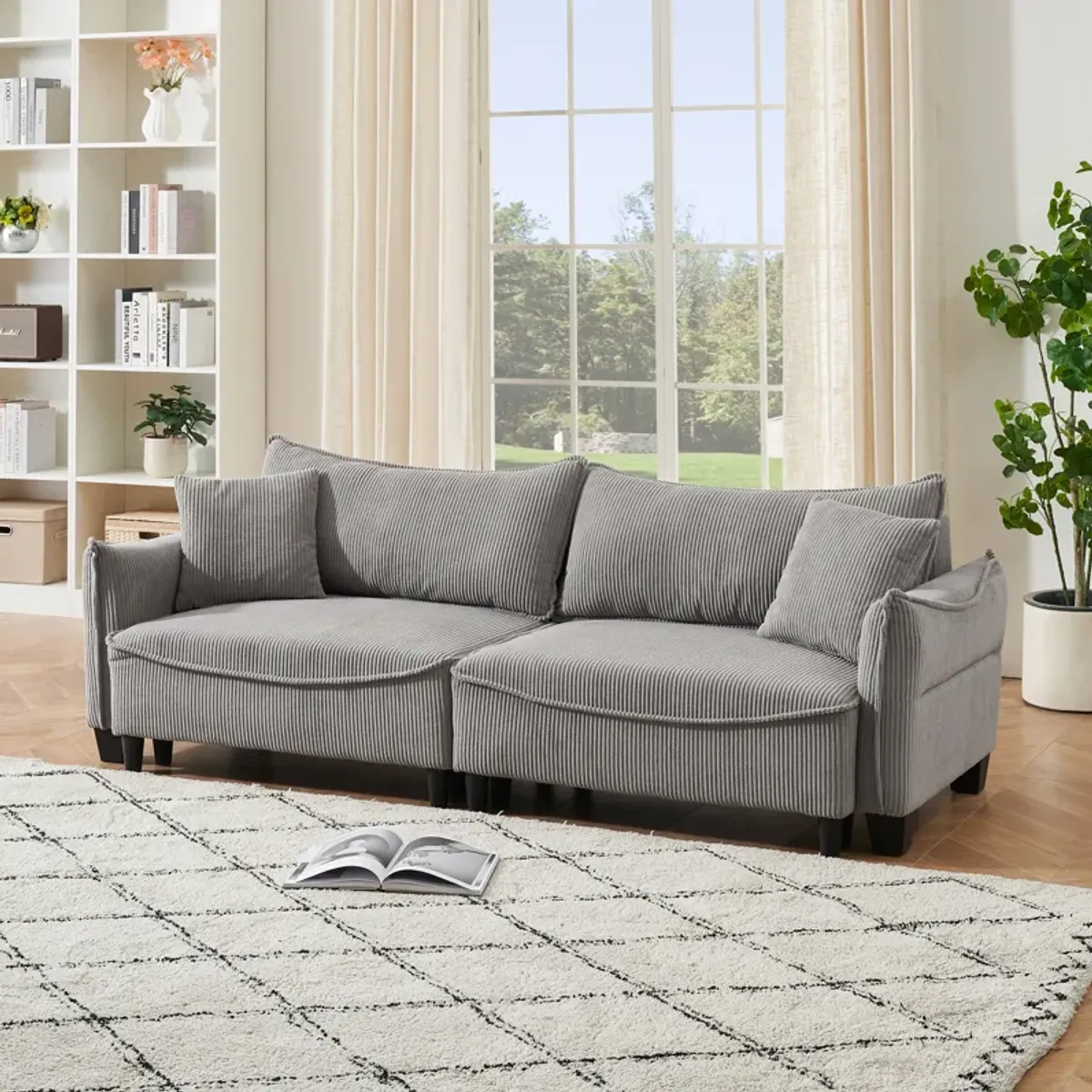 Merax Corduroy Fabric Loveseat Sofa Bed with Pillows