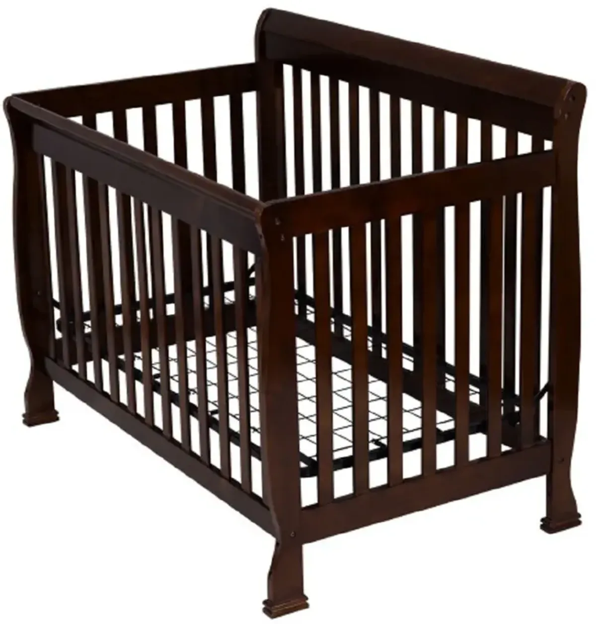 Coffee Pine Wood Baby Toddler Bed Convertible Crib