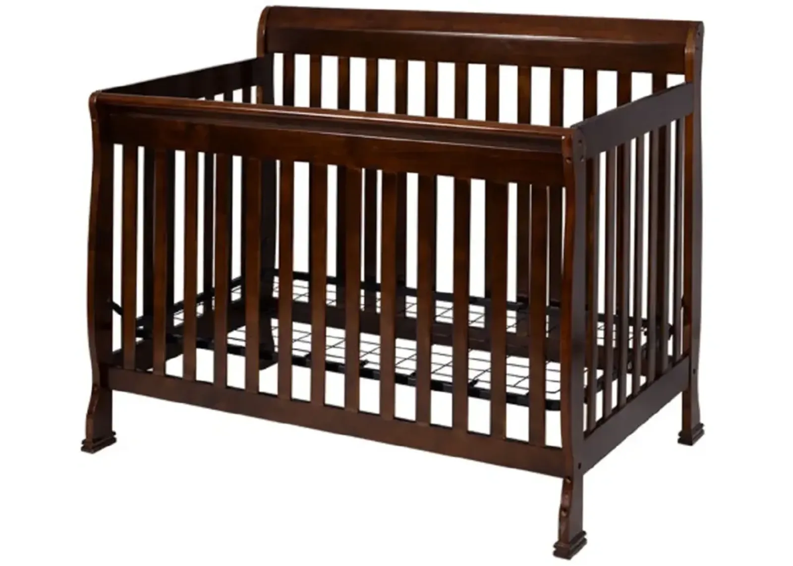 Coffee Pine Wood Baby Toddler Bed Convertible Crib