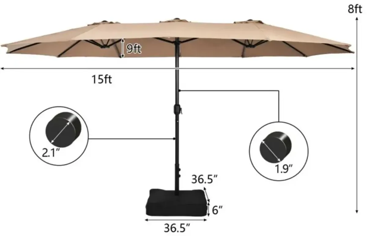 Hivvago 15 Feet Double-Sided Twin Patio Umbrella with Crank and Base