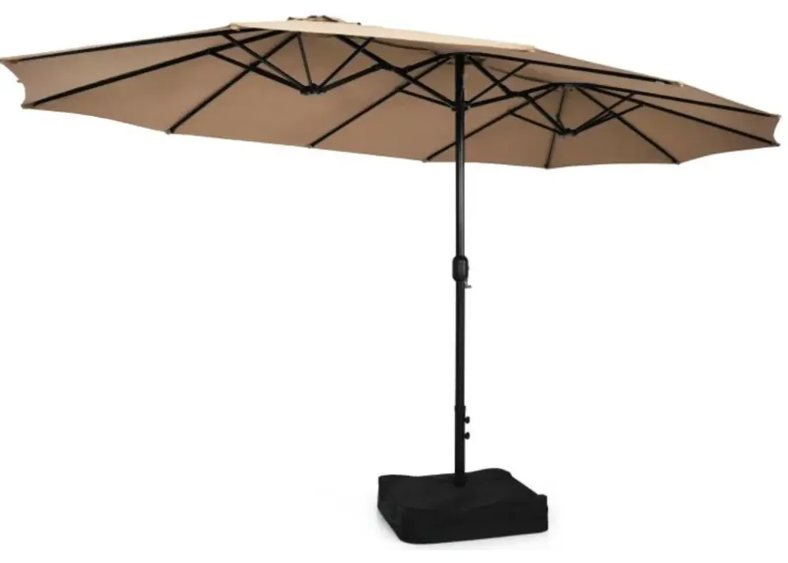 Hivvago 15 Feet Double-Sided Twin Patio Umbrella with Crank and Base