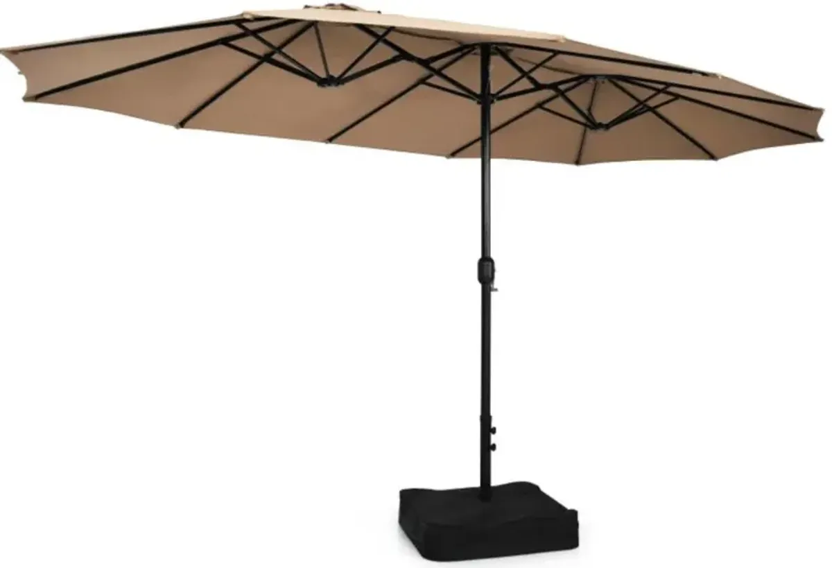 Hivvago 15 Feet Double-Sided Twin Patio Umbrella with Crank and Base