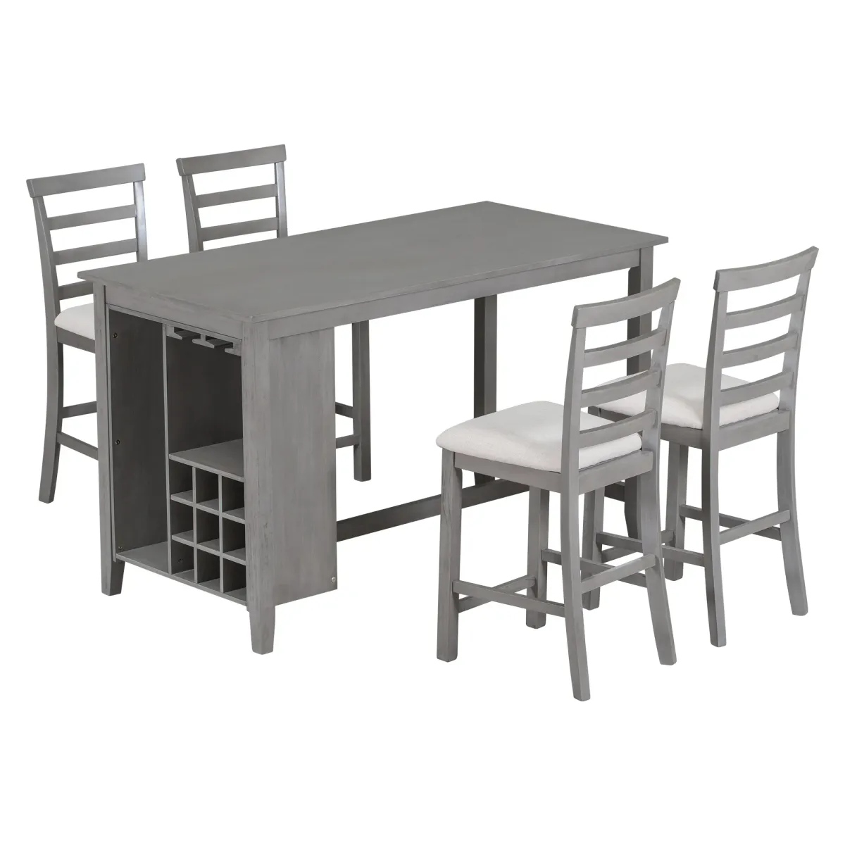 5-Piece Multi-Functional Rubberwood Counter Height Dining Set With Padded Chairs