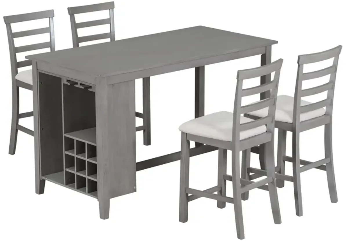 5-Piece Multi-Functional Rubberwood Counter Height Dining Set With Padded Chairs