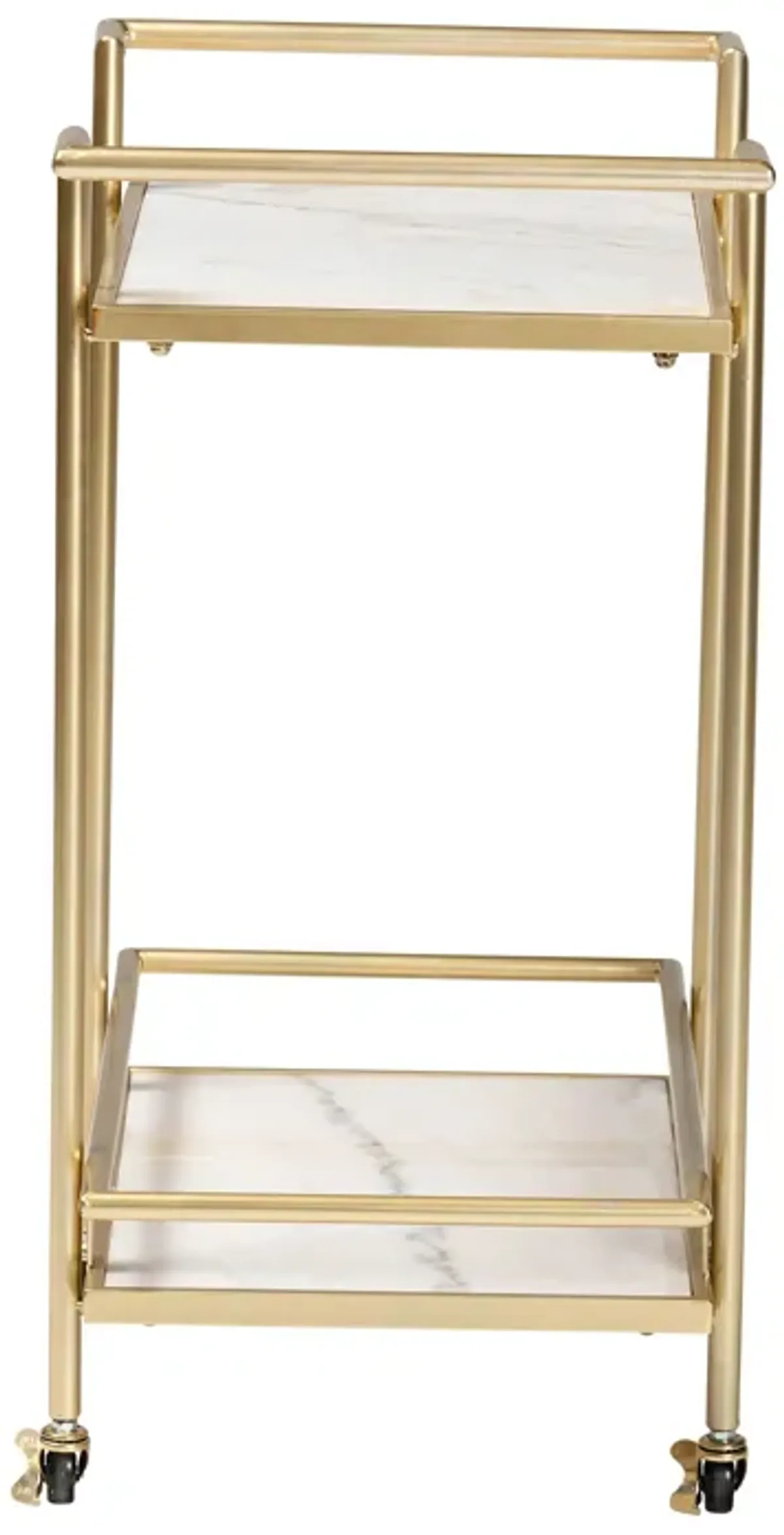 Baxton Studio Louise Contemporary Glam and Luxe Gold Metal and White Marble 2 Tier Wine Cart