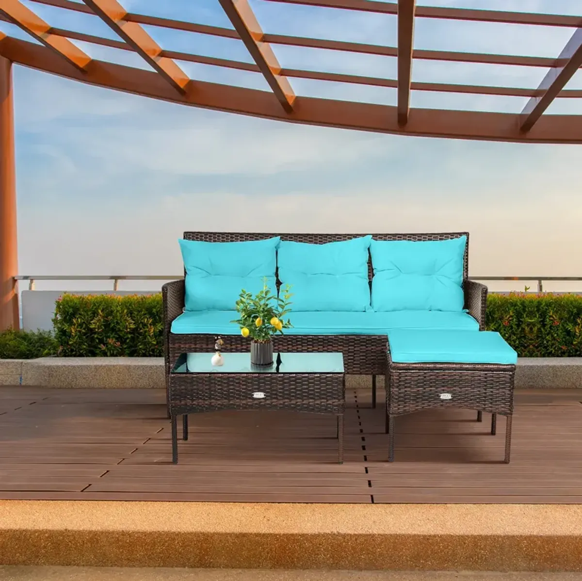 3 Pieces Patio Furniture Sectional Set with 5 Cozy Cushions