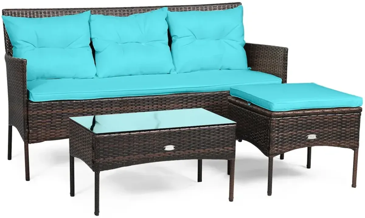 3 Pieces Patio Furniture Sectional Set with 5 Cozy Cushions