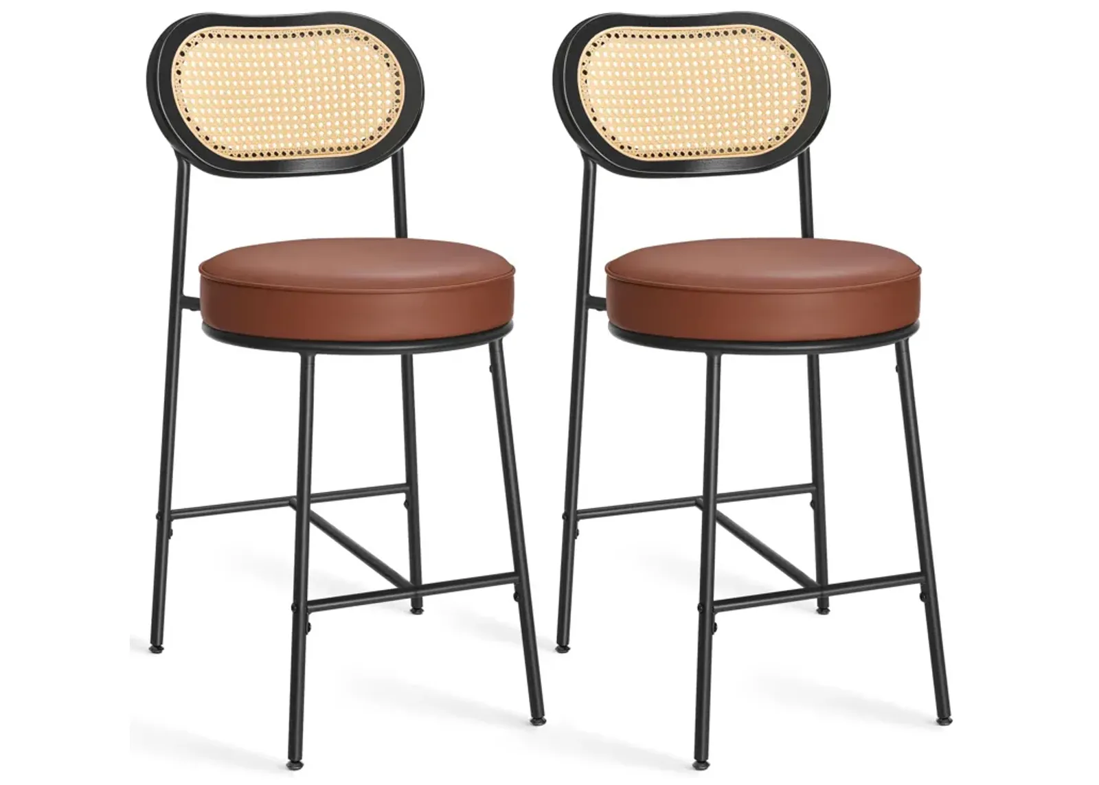 Bar Stools Set of 2, Counter Height Bar Stool with PE Rattan