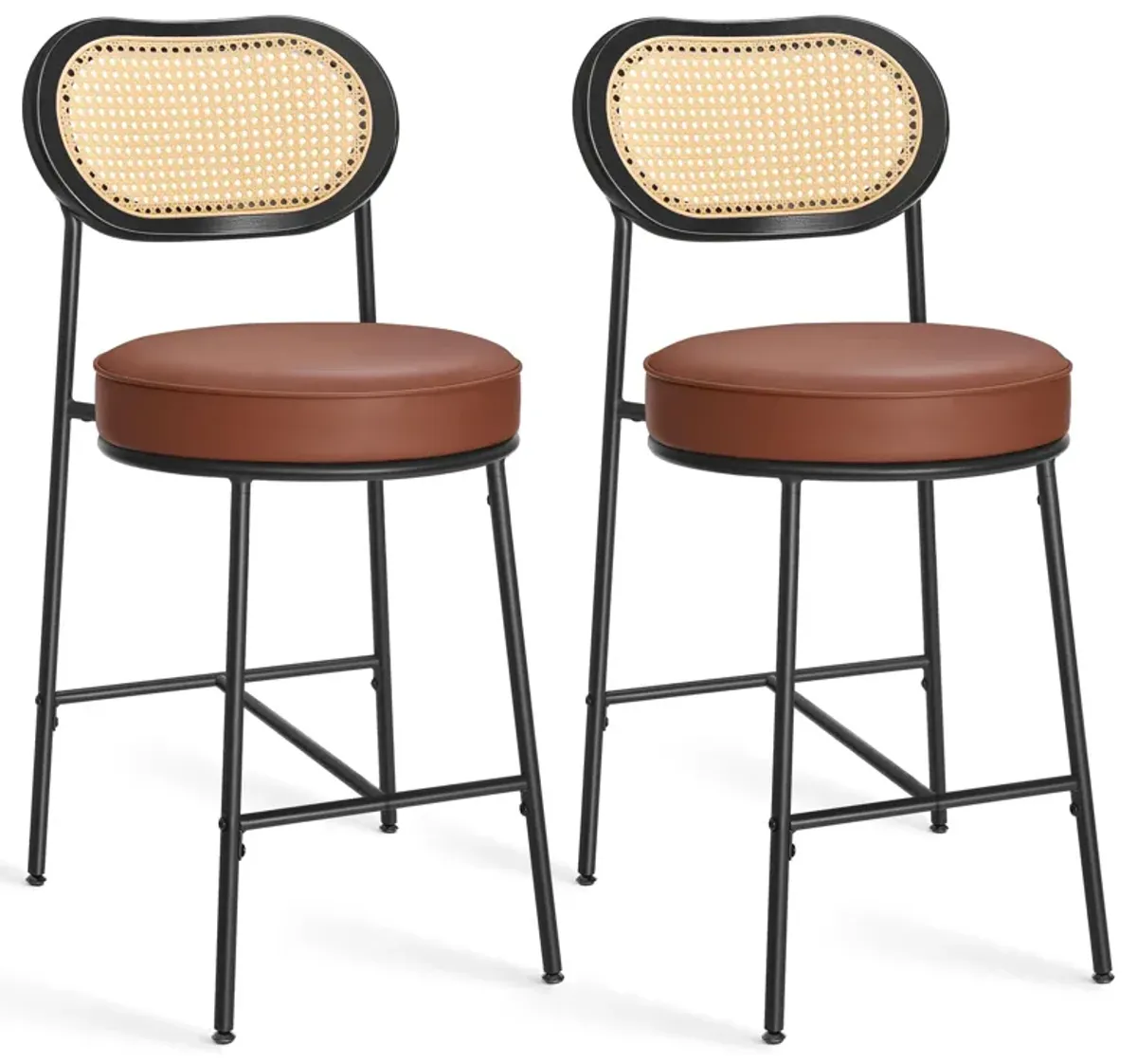 Bar Stools Set of 2, Counter Height Bar Stool with PE Rattan