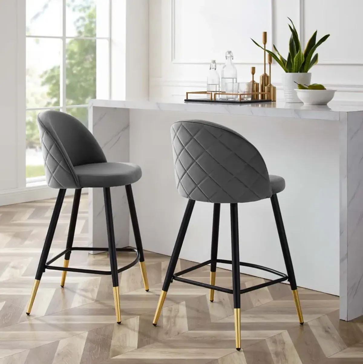 Cordial Performance Velvet Counter Stools - Set of 2