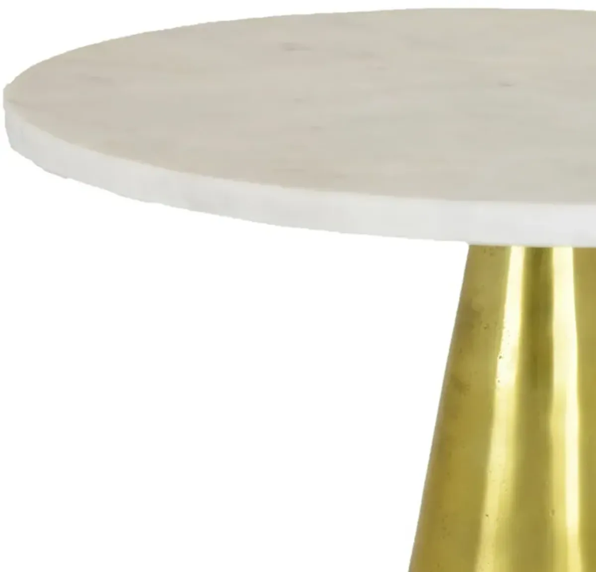 Modern Plant Stand Table, 18 Inch Round White Marble, Gold Metal Base - Benzara