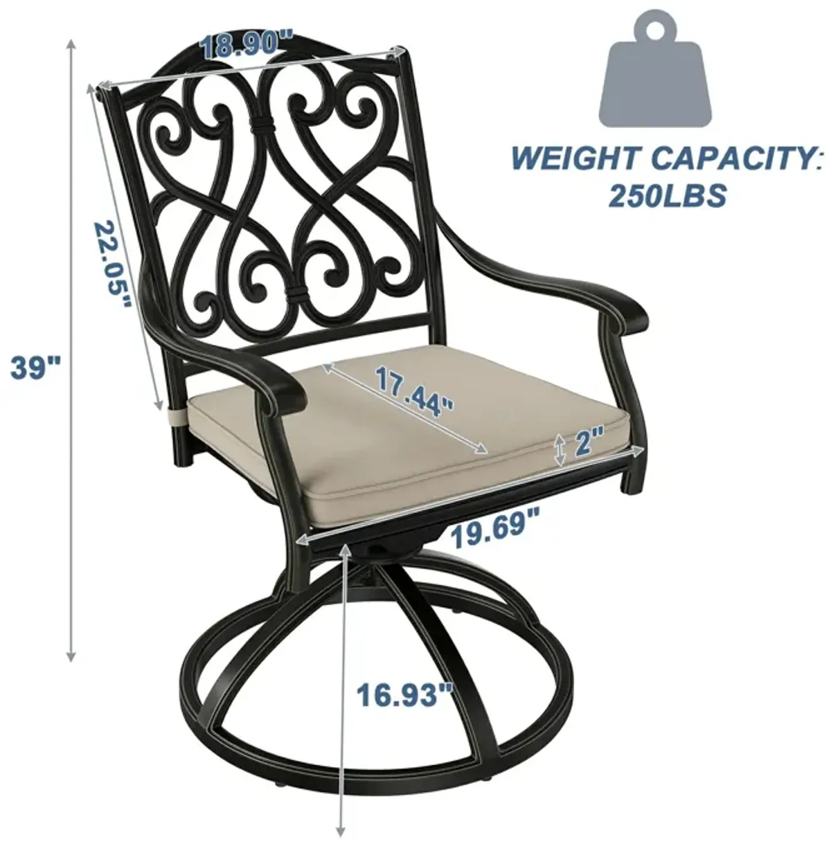 Mondawe 2-Piece Cast Aluminum Patio Dining Swivel Chair Set with Thick Olefin Cushions and 360� Rockers