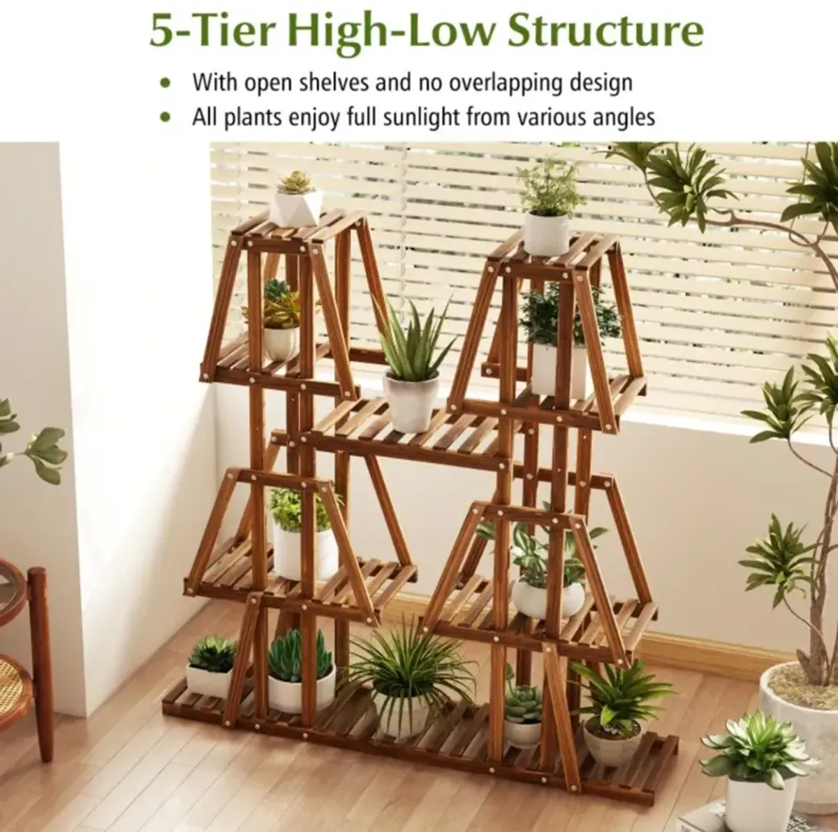 Hivvago 5-Tier 10 Potted Wood Plant Stand for Multiple Plants