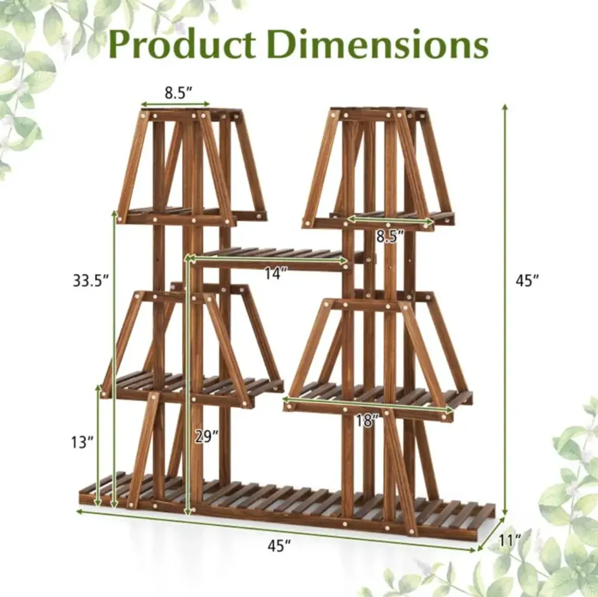 Hivvago 5-Tier 10 Potted Wood Plant Stand for Multiple Plants