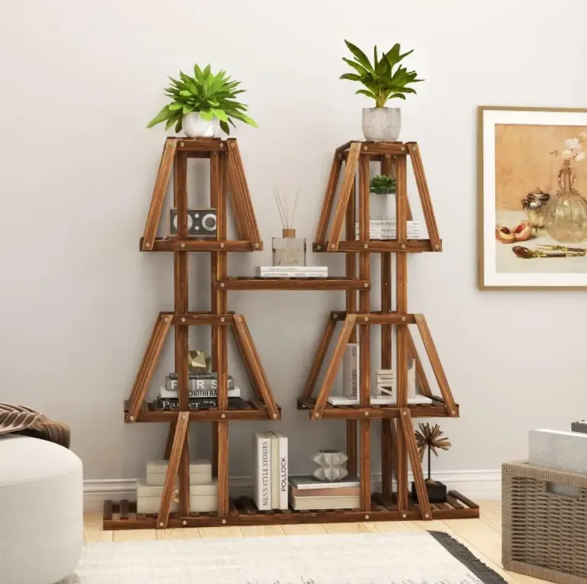 Hivvago 5-Tier 10 Potted Wood Plant Stand for Multiple Plants