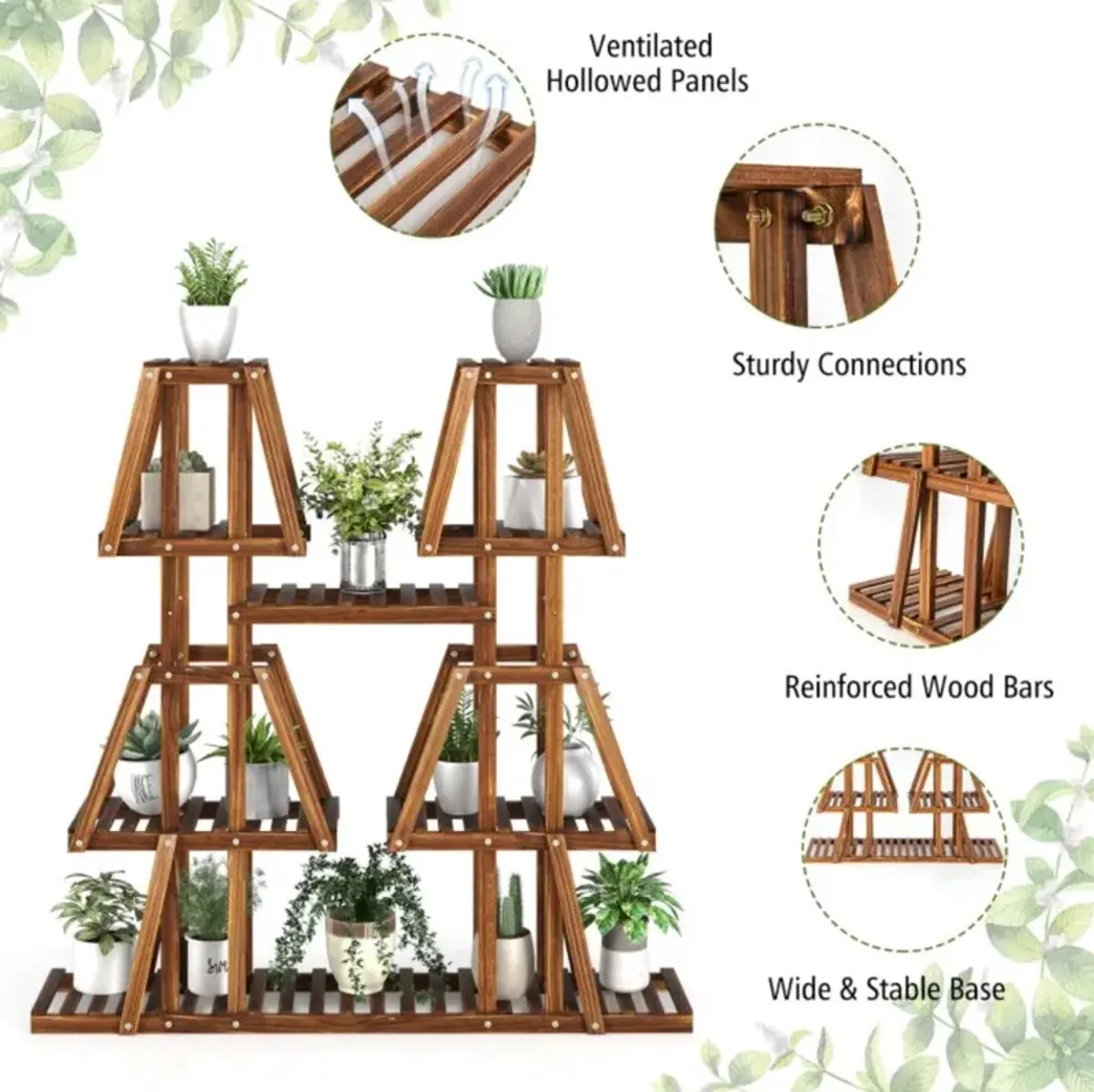 Hivvago 5-Tier 10 Potted Wood Plant Stand for Multiple Plants