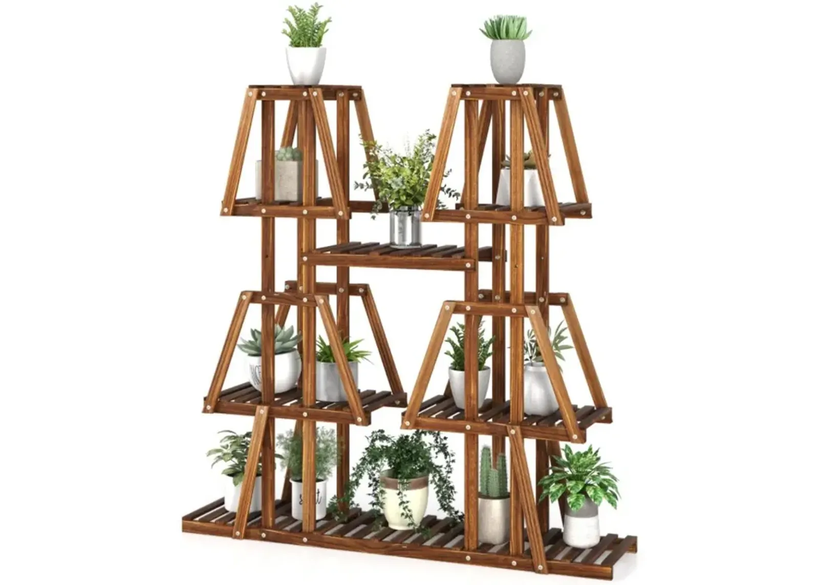 Hivvago 5-Tier 10 Potted Wood Plant Stand for Multiple Plants