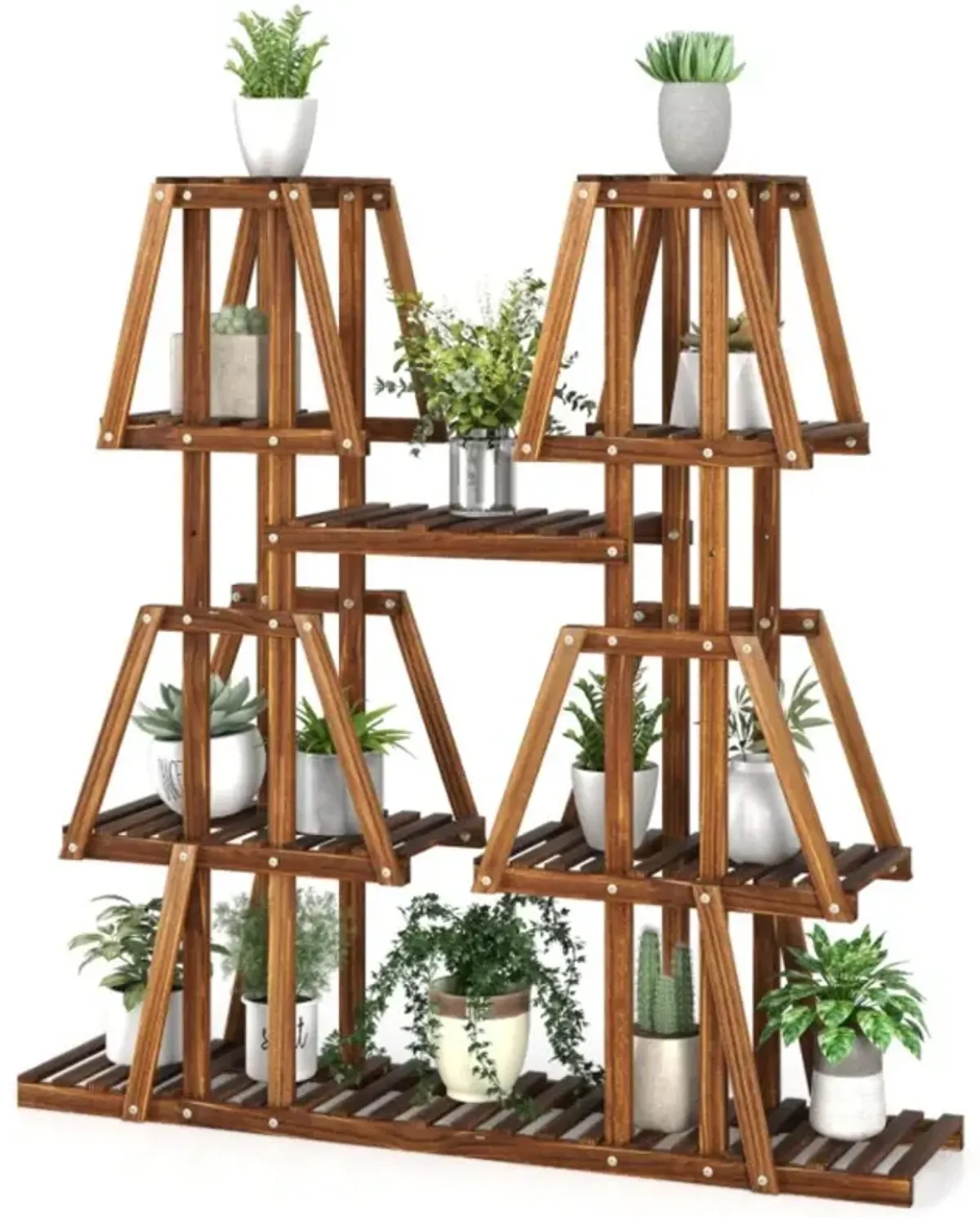 Hivvago 5-Tier 10 Potted Wood Plant Stand for Multiple Plants