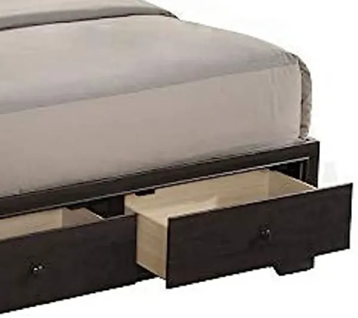 Queen Size Bed with 4 Storage Drawers, Bookcase Headboard, Walnut Brown-Benzara