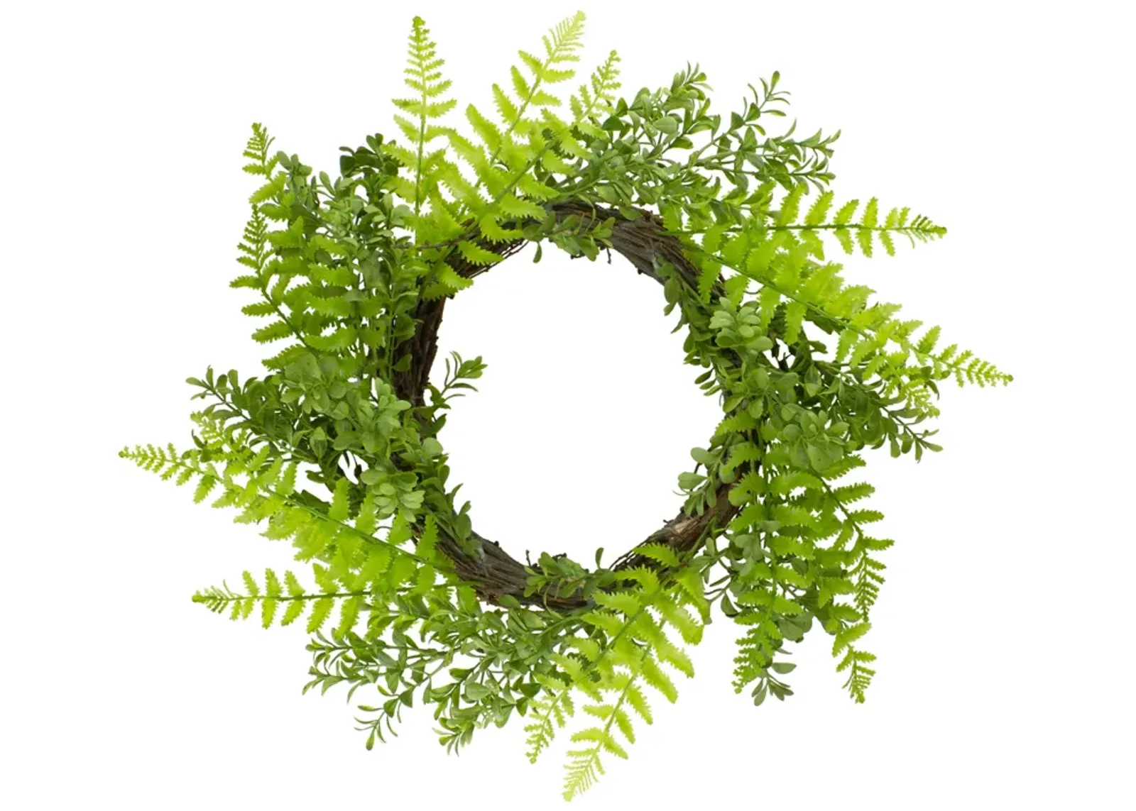 Fern Leaf Artificial Springtime Wreath  Green - 18-Inch