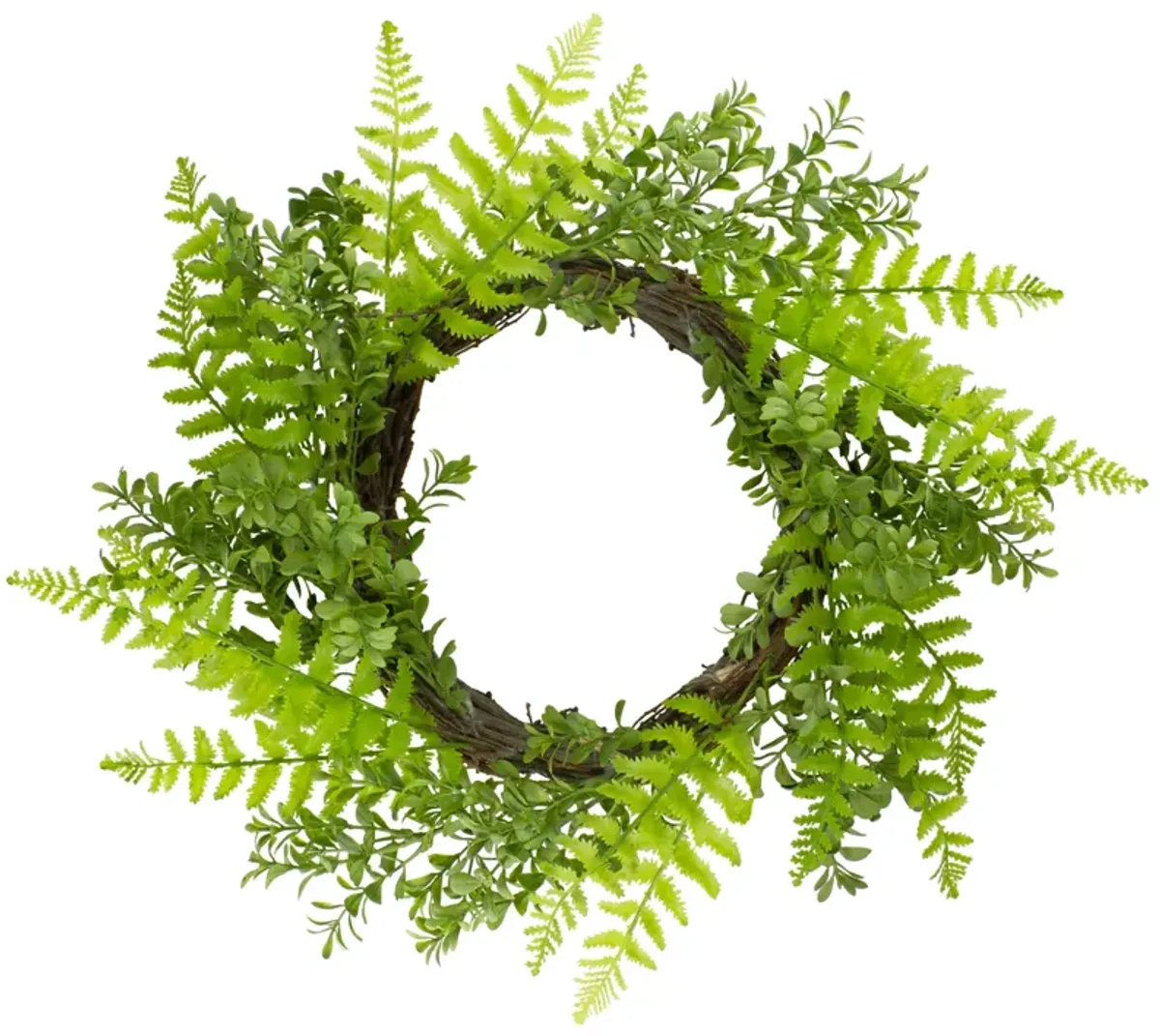 Fern Leaf Artificial Springtime Wreath  Green - 18-Inch