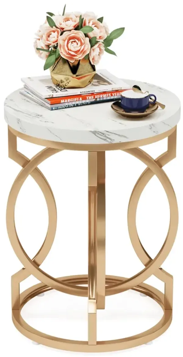 Tribesigns Modern Round End Table, 20-Inch Gold Side Table with Faux Marble White Wood Top and Unique O-Shaped Base, Midcentury Accent Table Nightstand for Living Room, Bedroom