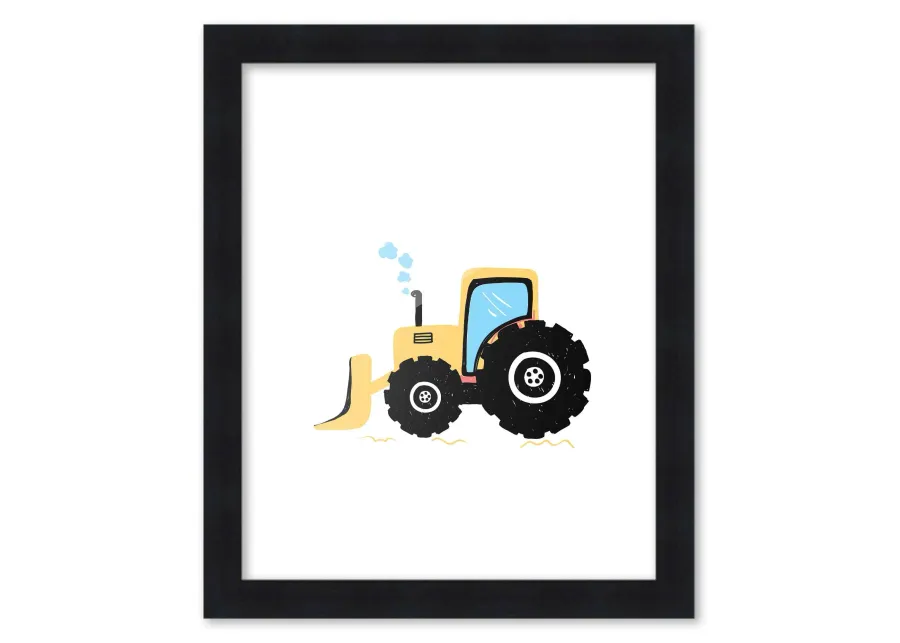 8x10 Framed Nursery Wall Art Construction Bull Dozer Poster in Black Wood Frame For Kid Bedroom or Playroom