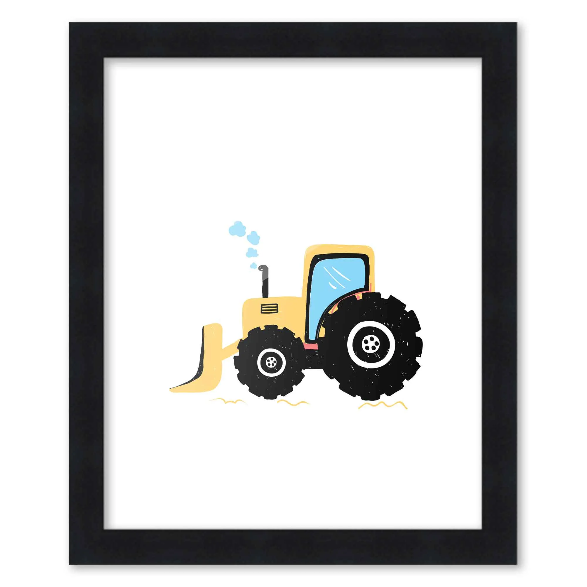 8x10 Framed Nursery Wall Art Construction Bull Dozer Poster in Black Wood Frame For Kid Bedroom or Playroom