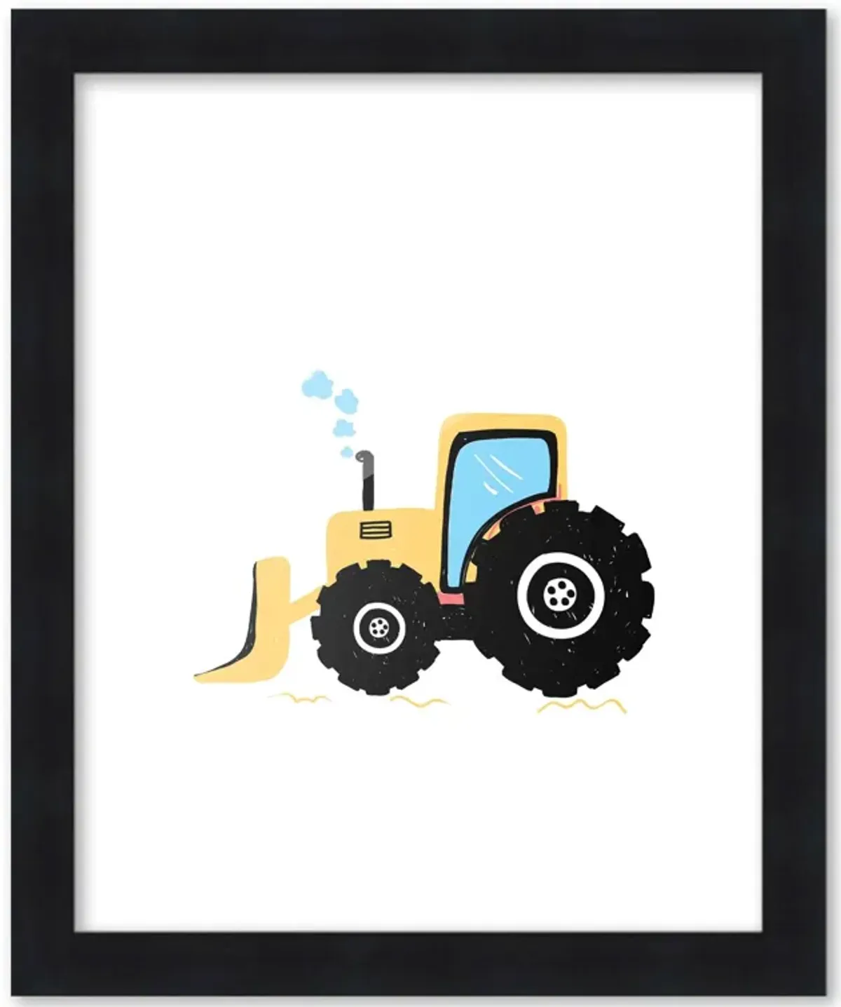 8x10 Framed Nursery Wall Art Construction Bull Dozer Poster in Black Wood Frame For Kid Bedroom or Playroom