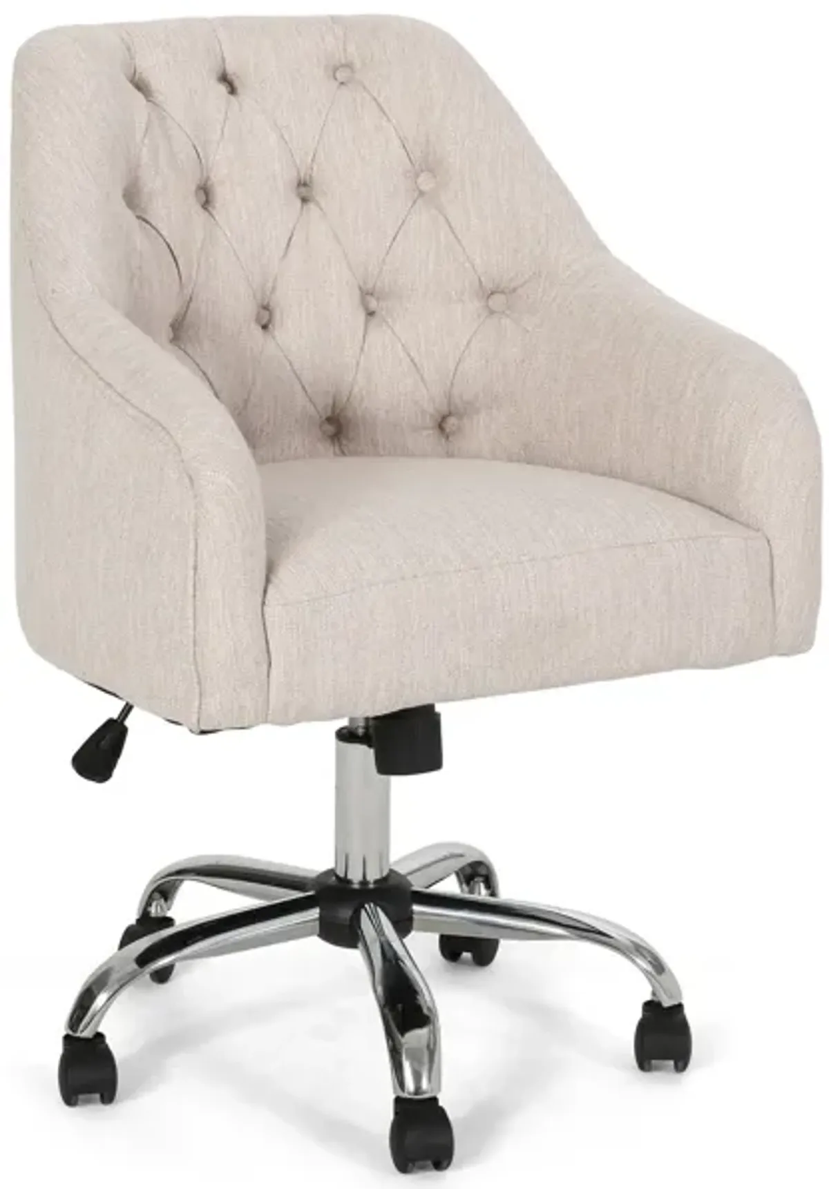 Nysa Swivel Office Chair, Tufted Beige Fabric, Chrome Steel -Benzara