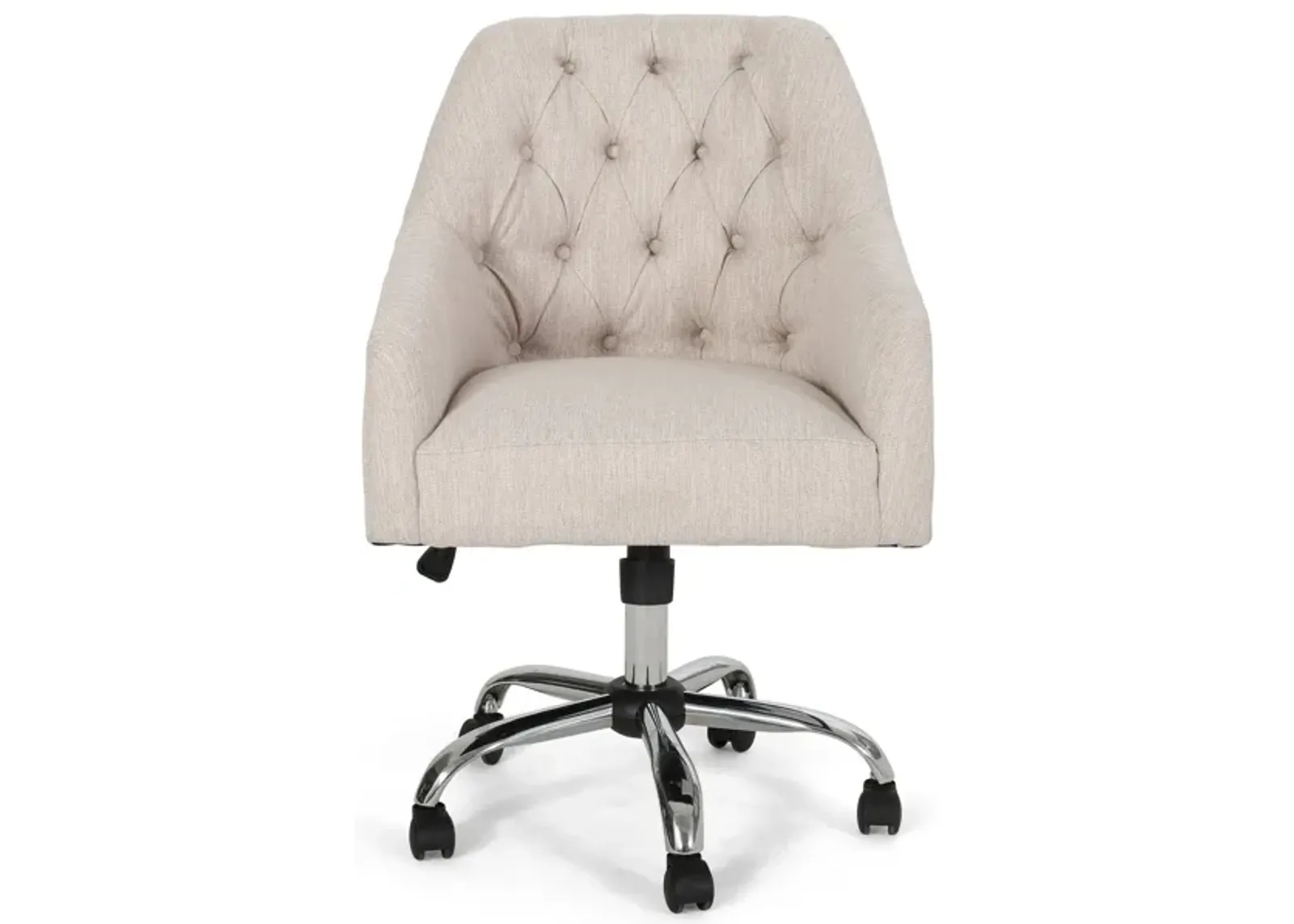 Nysa Swivel Office Chair, Tufted Beige Fabric, Chrome Steel -Benzara