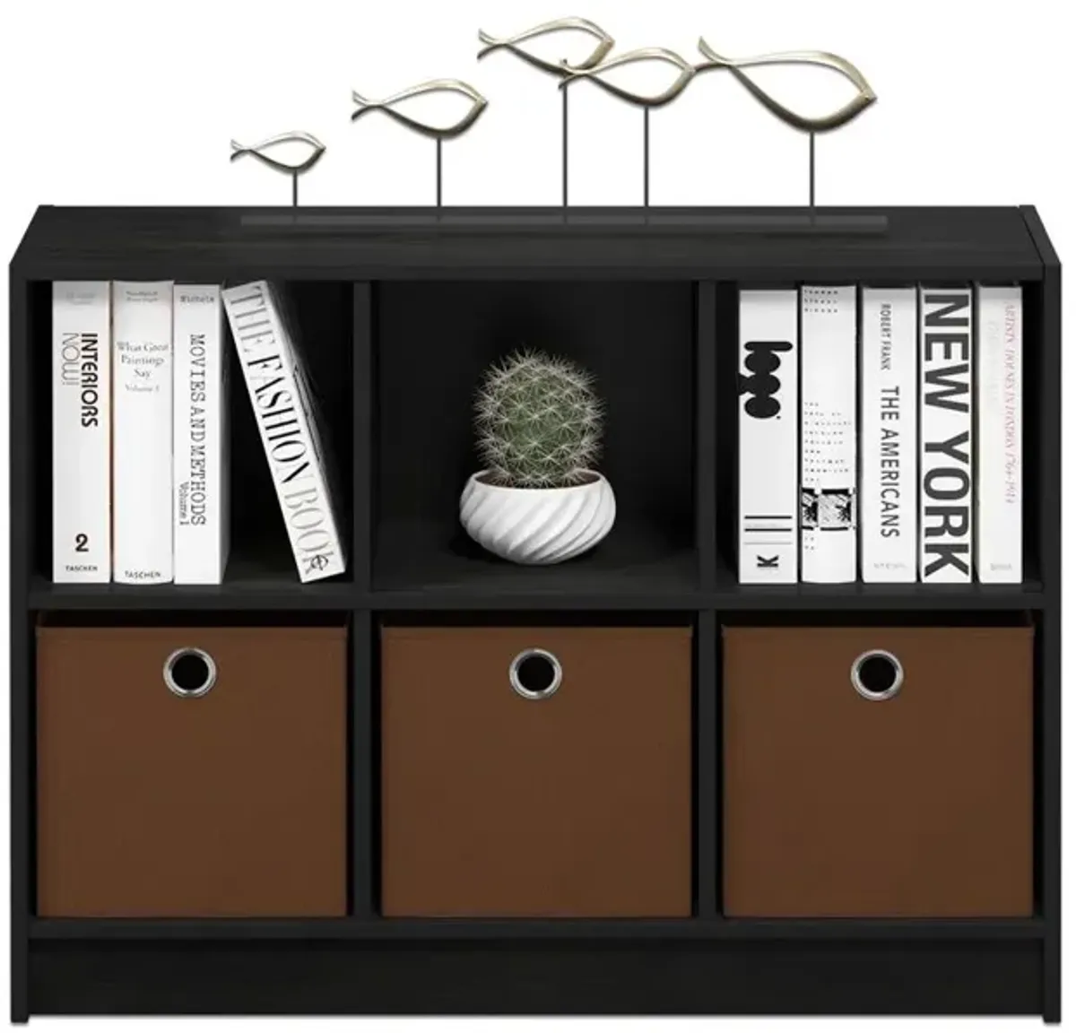 Basic 3x2 Bookcase Storage w/Bins, Americano/Medium Brown