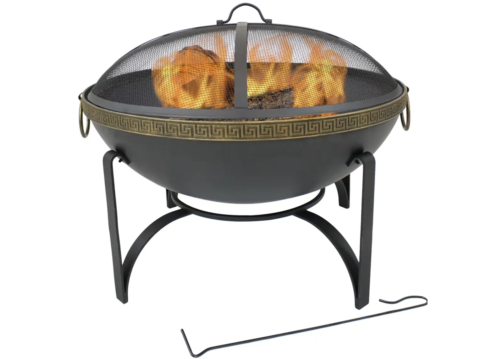 Sunnydaze 26 in Steel Outdoor Fire Bowl with Handles and Spark Screen