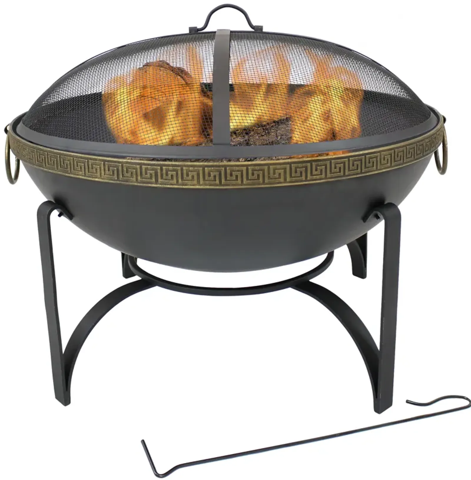 Sunnydaze 26 in Steel Outdoor Fire Bowl with Handles and Spark Screen