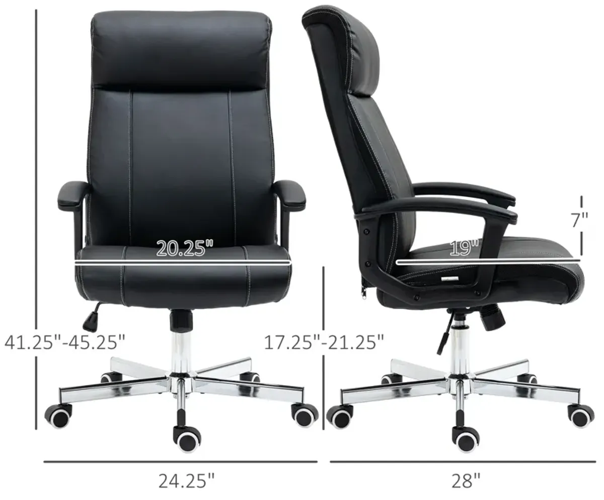 Black Office Seating: PU Leather Desk Chair with 360° Swivel & Adjustable Height