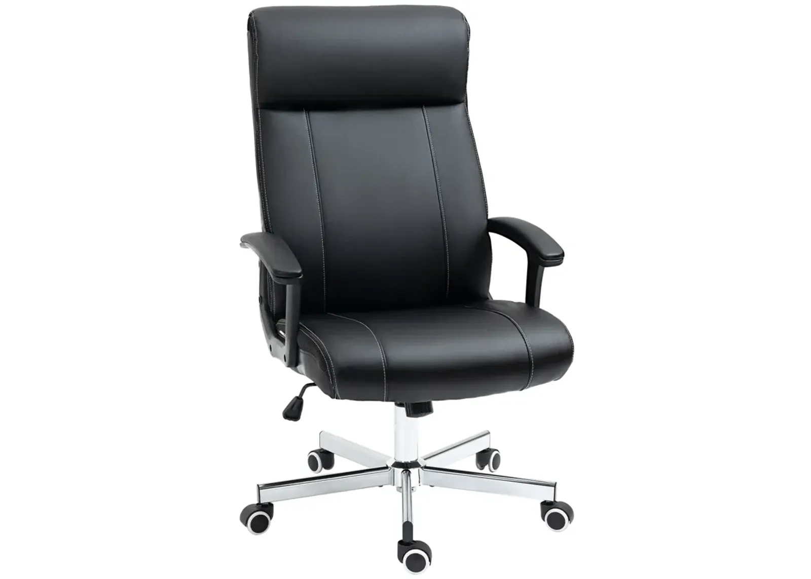 Black Office Seating: PU Leather Desk Chair with 360° Swivel & Adjustable Height