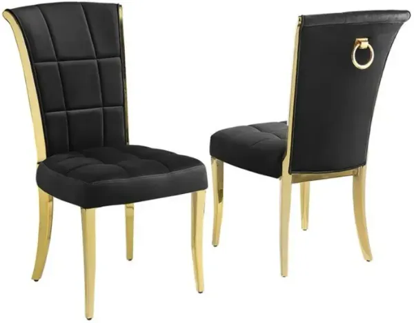 Best Quality Furniture Black Velvet Side Chairs With Gold Color Base (Set Of 2)