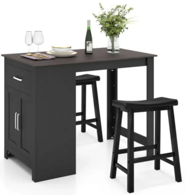 3-Piece Bar Table Set for 2 with 2 Saddle Stools for Dining Room