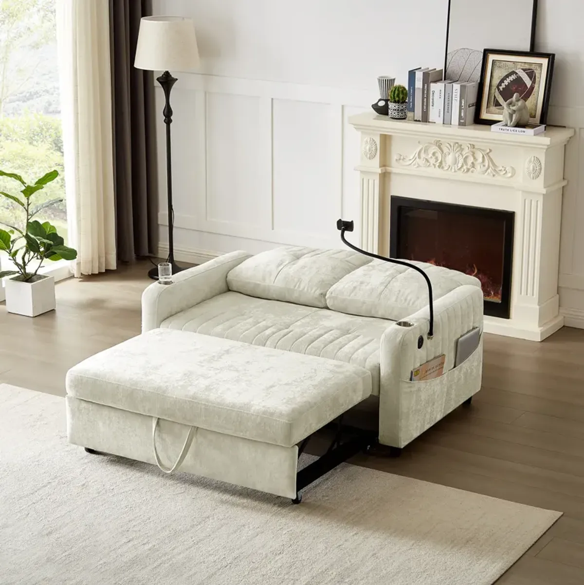 Merax Modern Loveseat Pull-out Sofa Bed with Cup Holders