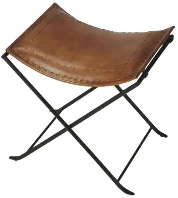 Starlight Canyon Home Brown Leather Vanity Stool – Small Sitting Stool for Bedroom or Entryway