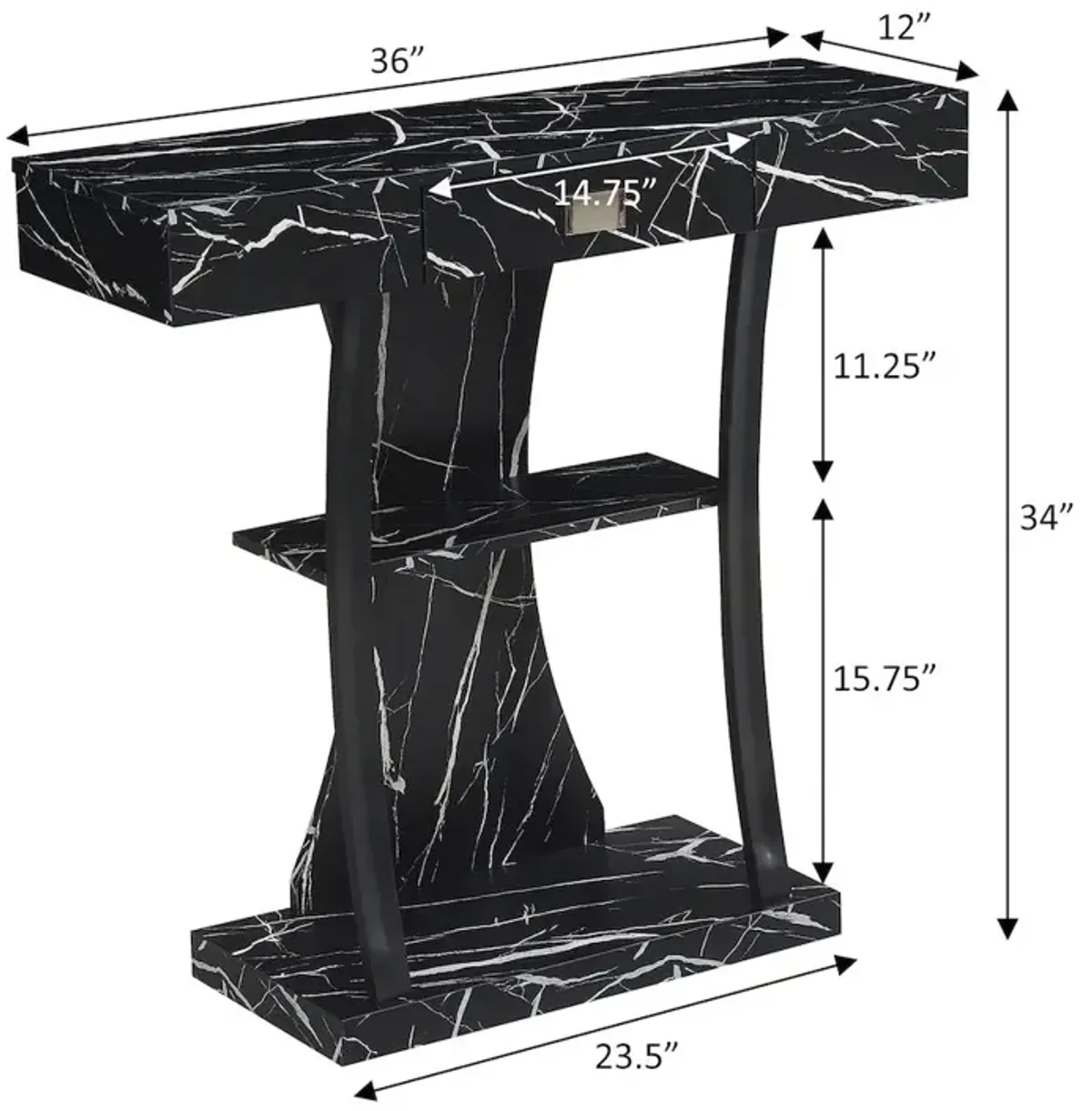 Convenience Concepts Newport 1 Drawer Harri Console Table with Shelves