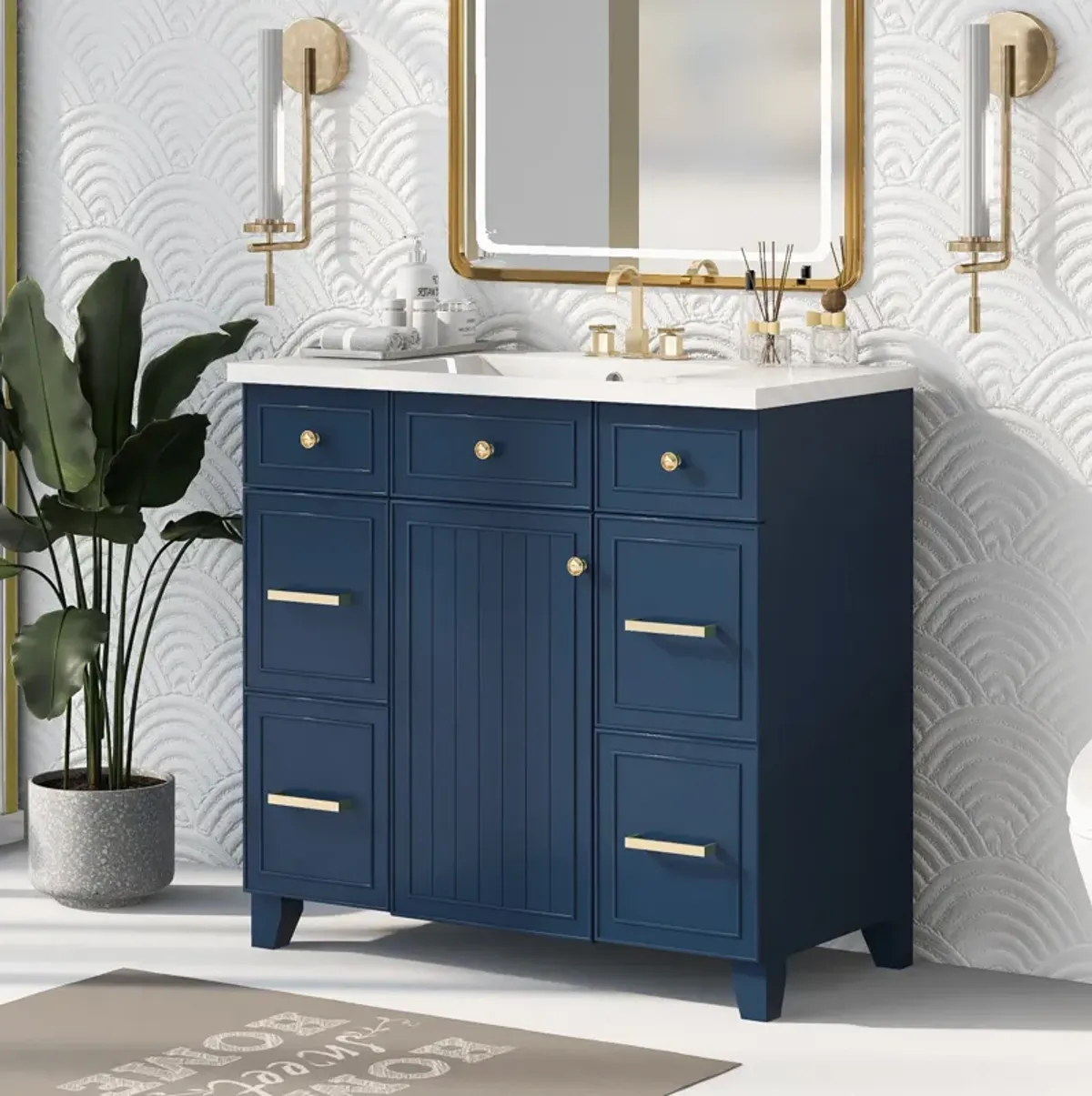 Gewnee 36" Bathroom Vanity Cabinet with Sink,Shaker Cabinetin Navy Blue or white