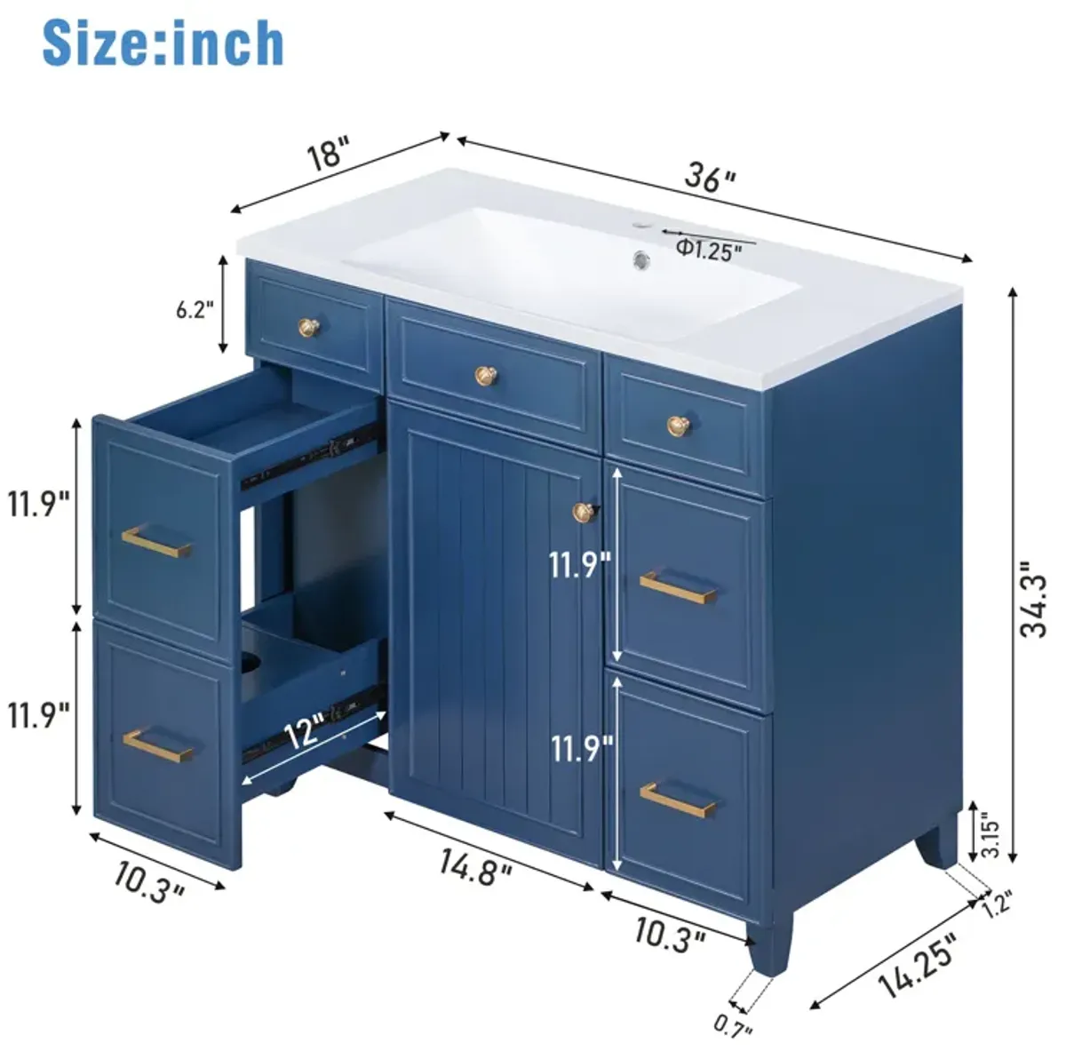 Gewnee 36" Bathroom Vanity Cabinet with Sink,Shaker Cabinetin Navy Blue or white