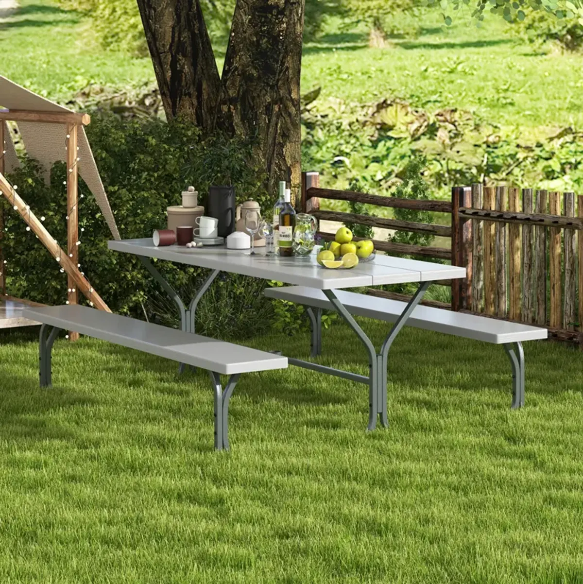 6 Feet Picnic Table Bench Set with HDPE Tabletop for 8 Person