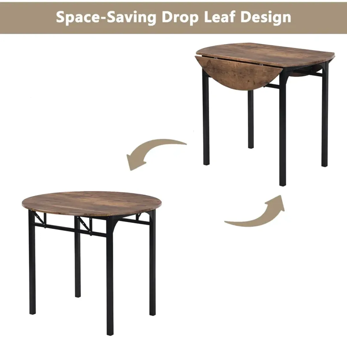 3-Piece Dining Set with Drop Leaf and 2 Chairs